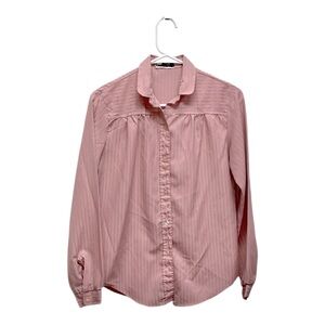 Vintage Dusty Pink Button-Up Women’s Small Stuffed Shirt Pintuck Detail